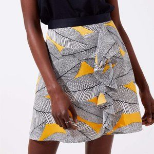 Loft Yellow Black and White Feather Print Ruffle Skirt